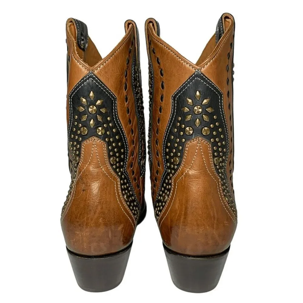 Frye Tulsa Stud Short Boot Size 7 Brown Black Studded Western Cowboy Ankle Boot